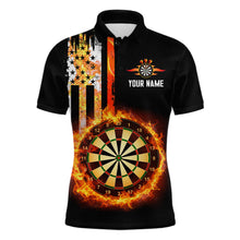 Load image into Gallery viewer, Custom Flame US Flag Darts Shirt for Men Darts Team Jerseys Dart Tournament Polo &amp; 1/4 Zip NNT115