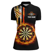 Load image into Gallery viewer, Custom Flame US Flag Darts Shirt for Women Darts Team Jerseys Dart Tournament Polo &amp; 1/4 Zip NNT115