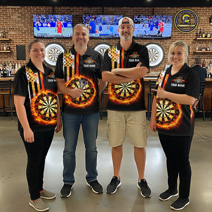 Custom Flame US Flag Darts Shirt for Women Darts Team Jerseys Dart Tournament Polo & 1/4 Zip NNT115