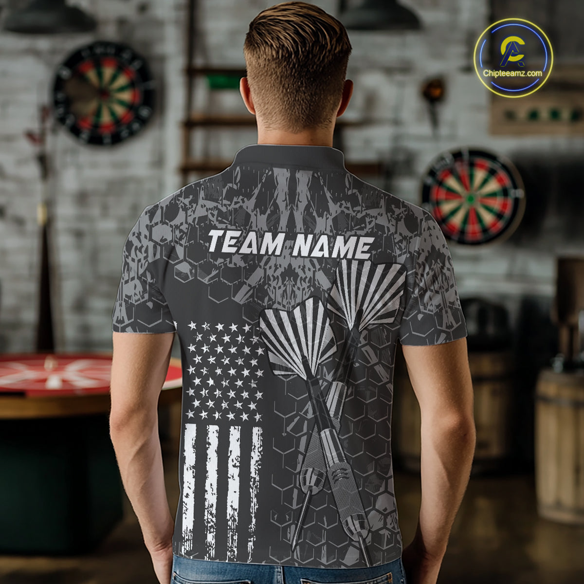 Custom US Flag Darts Shirt for Men Darts Team Jerseys Dart Tournament Polo & 1/4 Zip NNT113