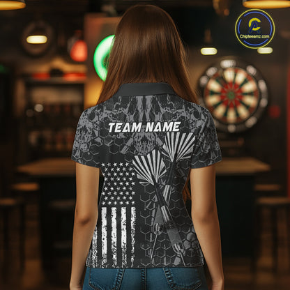 Custom US Flag Darts Shirt for Women Darts Team Jerseys Dart Tournament Polo & 1/4 Zip NNT113