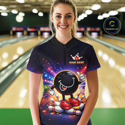 Custom Funny Bowling Jersey for Women Bowling Tournament Polo & 1/4 Zip Bowling Team Shirts HNT221