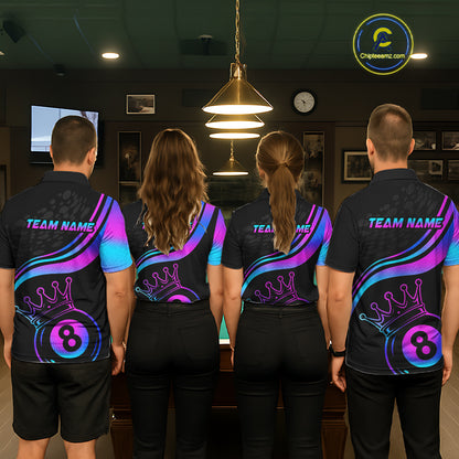 Neon 8 Ball Crown Billiard Shirts for Women Custom Billiard League Billiard Team Shirts Polo & 1/4 Zip NNT103