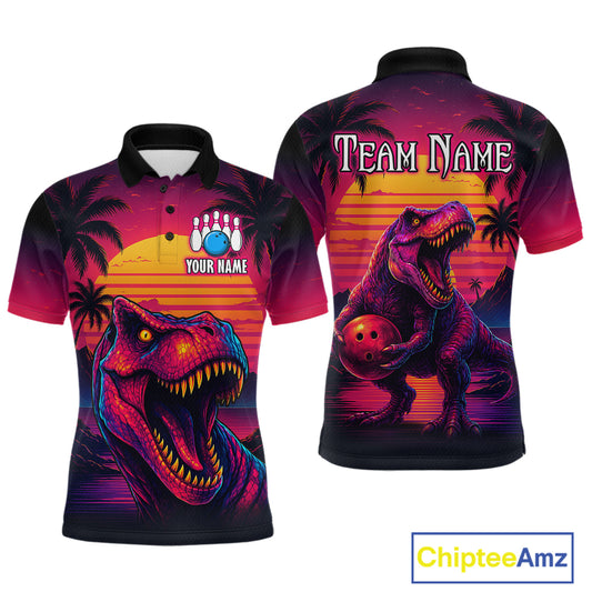 Custom Neon Dinosaur Bowling Jersey for Men Unisex Bowling Shirts for Team Polo & 1/4 Zip HNT241