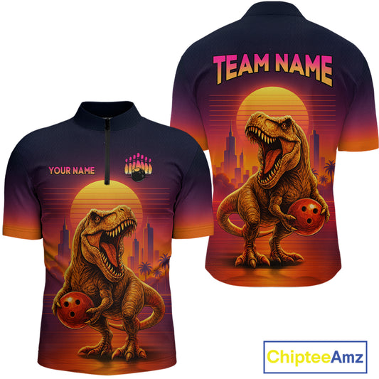 Custom Retro Dinosaur Bowling Jersey for Men Unisex Bowling Shirts for Team Polo & 1/4 Zip HNT242