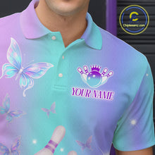 Load image into Gallery viewer, Custom Neon Butterfly Bowling Jersey for Men Bowling Team Shirts Bowling League Polo &amp; 1/4 Zip HNT172