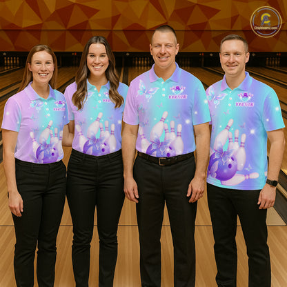 Custom Neon Butterfly Bowling Jersey for Men Bowling Team Shirts Bowling League Polo & 1/4 Zip HNT172