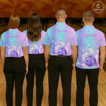 Custom Neon Butterfly Bowling Jersey for Men Bowling Team Shirts Bowling League Polo & 1/4 Zip HNT172