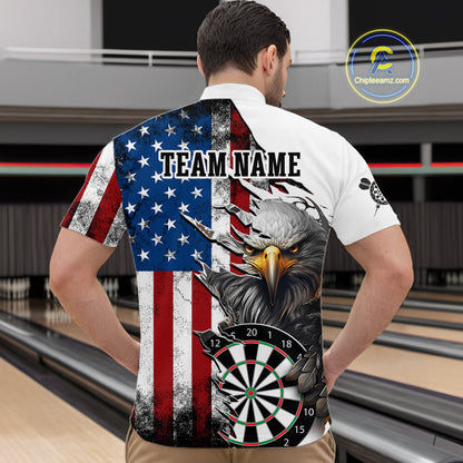 Custom American Flag Eagle Dart Shirts for Men Darts Team Jerseys Polo & 1/4 Zip NNT138