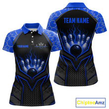 Load image into Gallery viewer, Black and blue polo shirt with customizable text on a white background