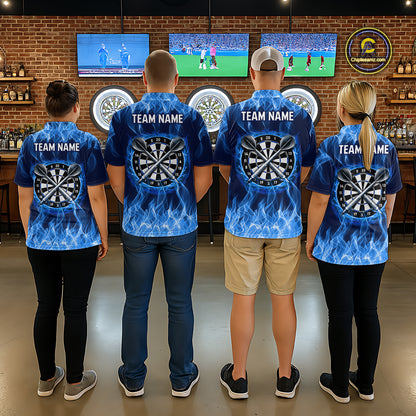 Custom Blue Fire Flame Darts Board Dart Tournament Dart Shirts For Men Darts Team Jerseys NNT118