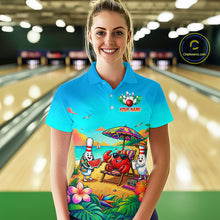 Load image into Gallery viewer, Woman wearing a colorful shirt with cartoon characters in a bowling alley