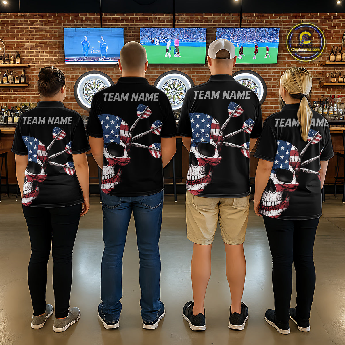 Custom Skull US Flag Dart Shirts For Women Dart Board Shirts Polo & 1/4 Zip Dart Jersey Team NNT127