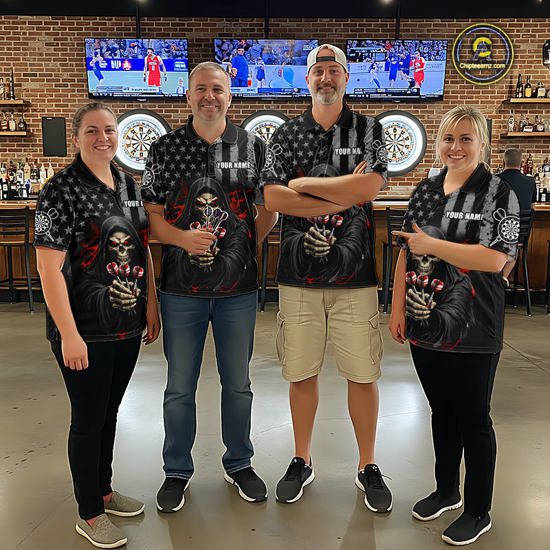 Custom American Flag Grim Reaper Dart Shirt Dart Team Jersey for Women Dartboard Shirts NNT177