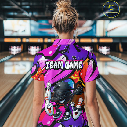 Custom Funny Bowling Jersey for Women Bowling Uniform Bowling Team Shirts Polo & 1/4 Zip HNT130
