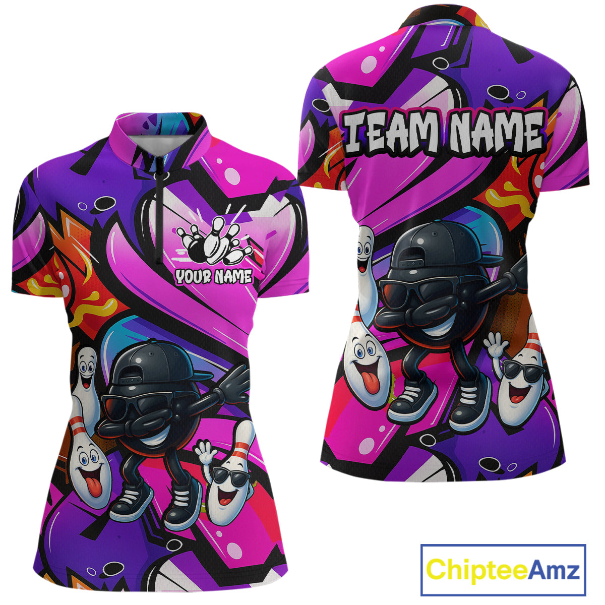Custom Funny Bowling Jersey for Women Bowling Uniform Bowling Team Shirts Polo & 1/4 Zip HNT130