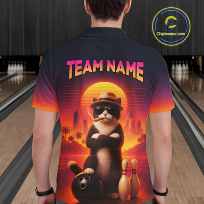 Custom Funny Cat Retro Bowling Jersey for Men Bowling Polo & 1/4 Zip Bowling Team Shirts HNT199
