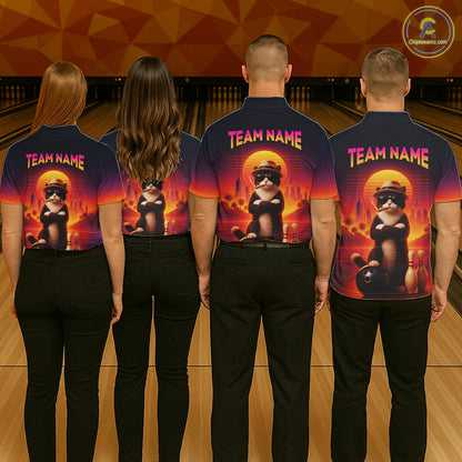 Custom Funny Cat Retro Bowling Jersey for Women Bowling Polo & 1/4 Zip Bowling Team Shirts HNT199