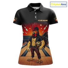 Load image into Gallery viewer, Custom funny rooster bowling jersey for women, personalized team bowling polo shirt front view