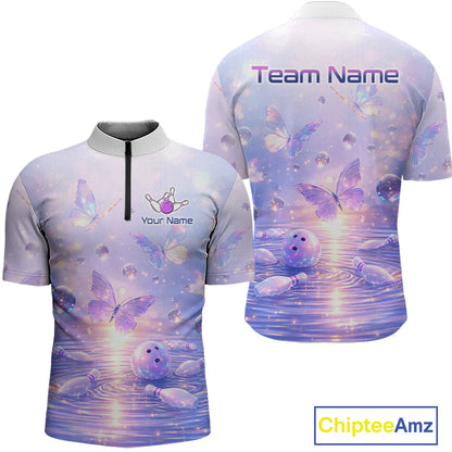 Custom Butterfly Pastel Purple Bowling Shirts For Men, Bowling Team Shirt With Butterflies HNT278