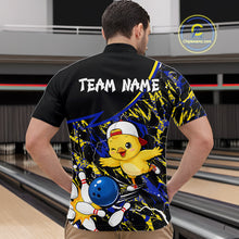 Load image into Gallery viewer, Person wearing a colorful bowling shirt with a chicken graphic in a bowling alley.