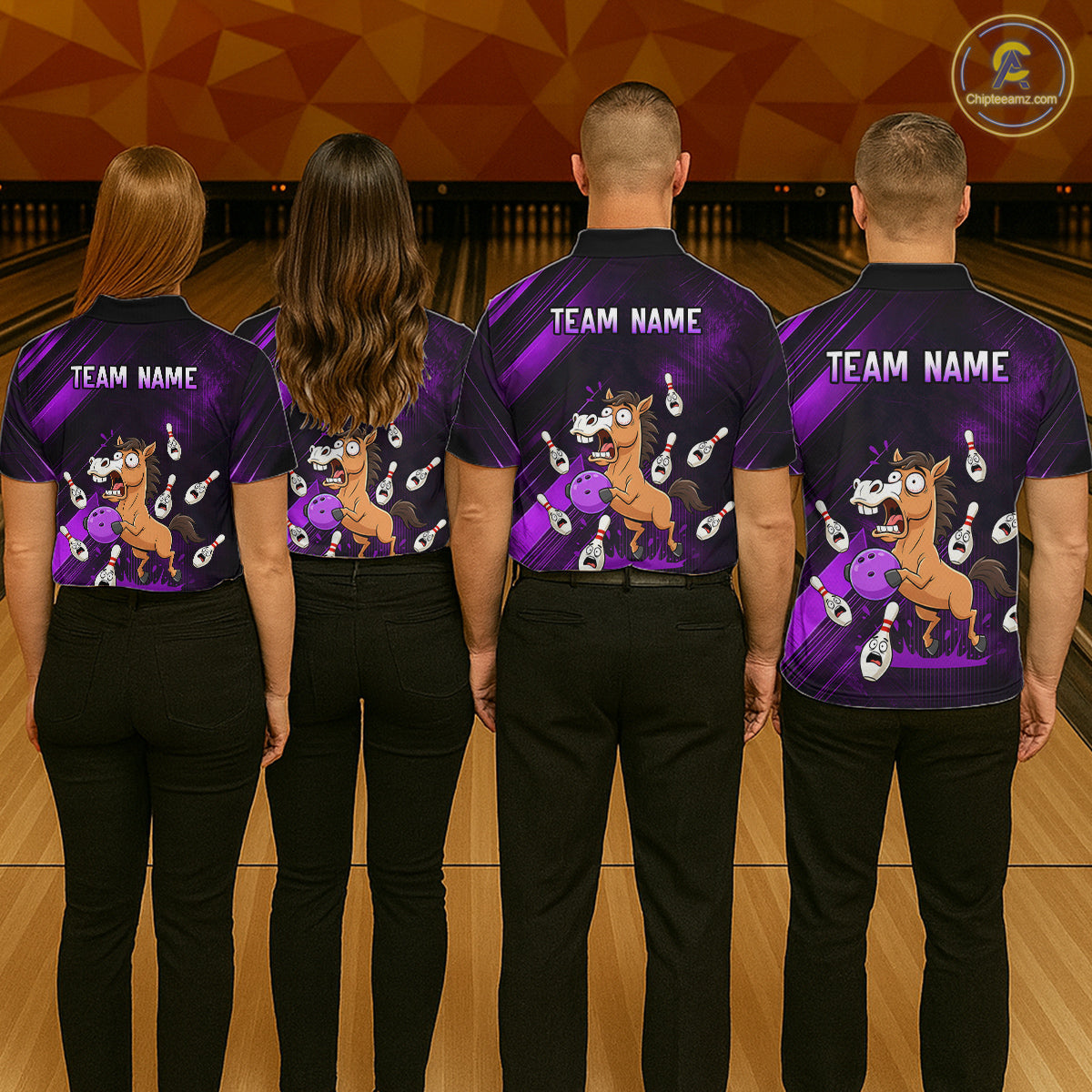 Custom Purple Funny Horse Bowling Jersey for Women Bowling Team Shirts Bowling Tournament HNT184