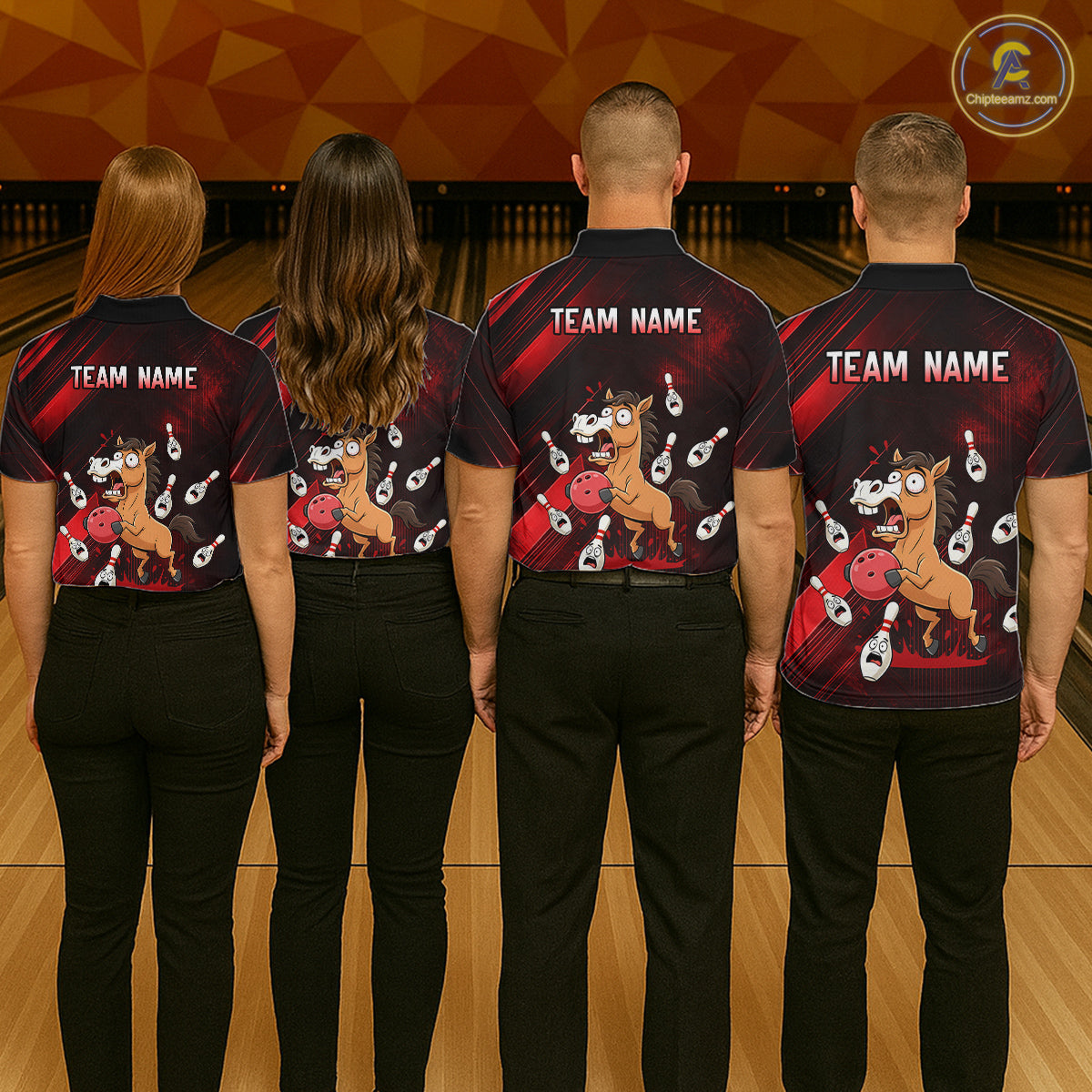 Custom Red Funny Horse Bowling Jersey for Women Bowling Team Shirts Bowling Tournament HNT184