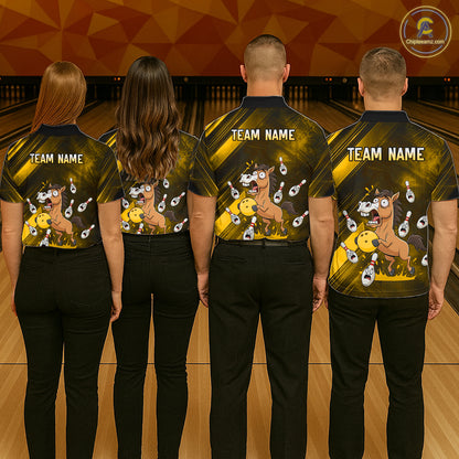 Custom Yellow Funny Horse Bowling Jersey for Men Bowling Team Shirts Bowling Tournament HNT184