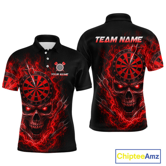 Custom Red Smoke Skull Darts Shirt for Men Darts Team Jerseys Dart League Dartboard Shirt NNT259