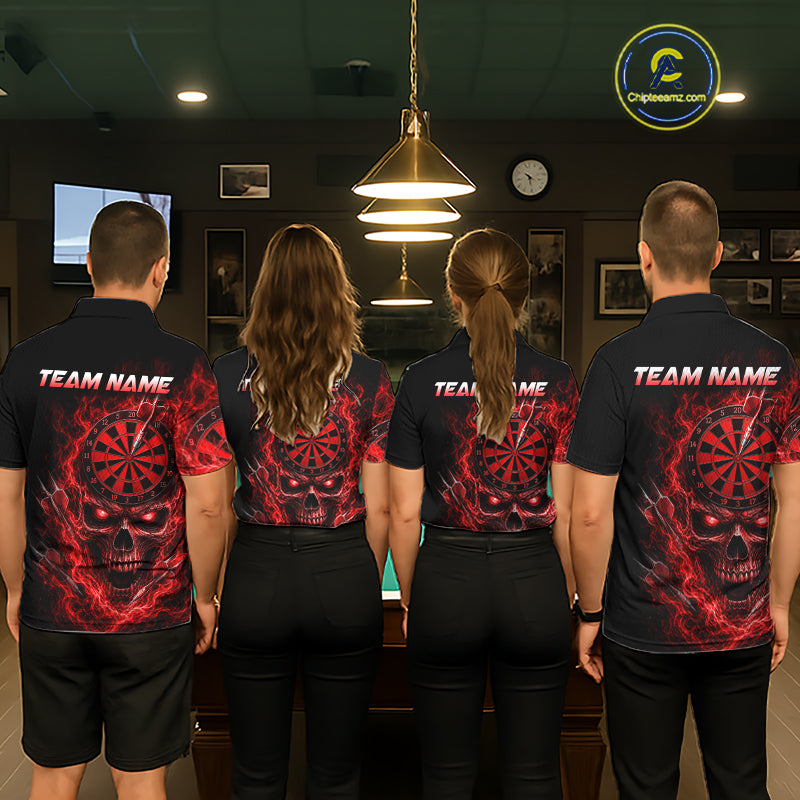 Custom Red Smoke Skull Darts Shirt for Men Darts Team Jerseys Dart League Dartboard Shirt NNT259