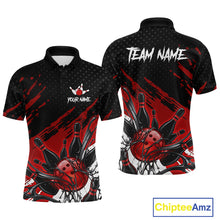 Load image into Gallery viewer, Custom Red Bowling Jerseys For Men, Personalized Bowling Team Shirts Bowling Pin And Ball HNT283