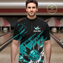 Load image into Gallery viewer, Custom Turquoise Bowling Jerseys For Men, Personalized Bowling Team Shirts Bowling Pin And Ball HNT283