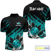 Load image into Gallery viewer, Custom Turquoise Bowling Jerseys For Men, Personalized Bowling Team Shirts Bowling Pin And Ball HNT283