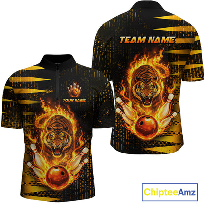 Custom Flame Tiger Bowling Team Jersey Bowling Shirt for Men Bowling League Polo & 1/4 Zip HNT201