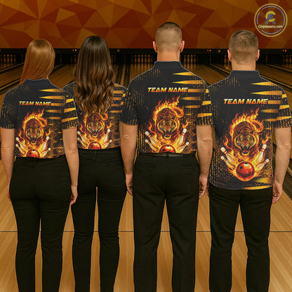Custom Flame Tiger Bowling Team Jersey Bowling Shirt for Men Bowling League Polo & 1/4 Zip HNT201
