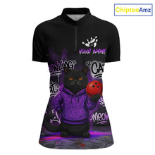Load image into Gallery viewer, Custom Funny Black Cat Bowling Jersey for Women Bowling League Bowling Team Shirts HN289