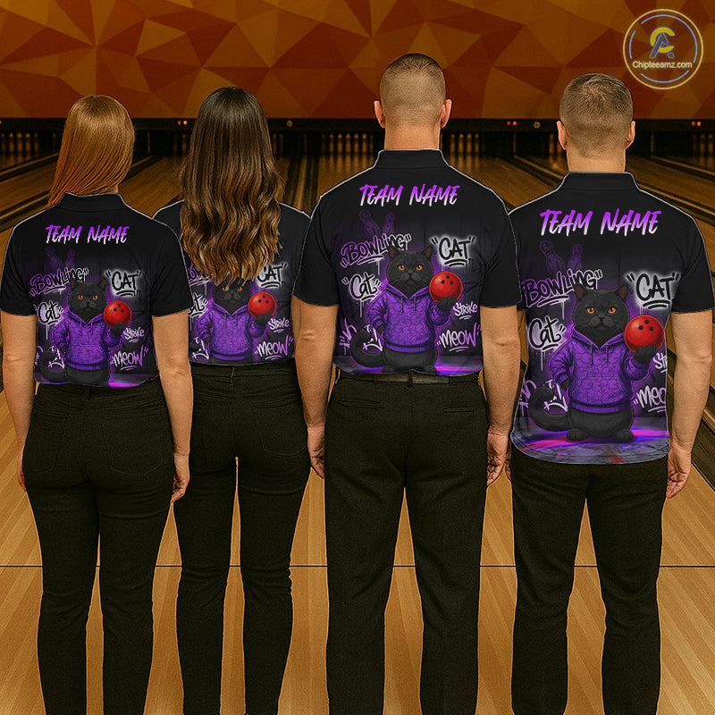 Custom Funny Black Cat Bowling Jersey for Women Bowling League Bowling Team Shirts HN289