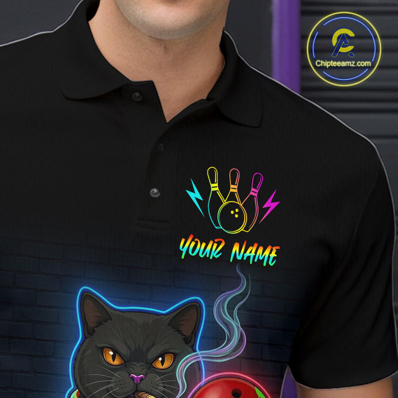Custom Neon Black Cat Bowling Jersey for Men Funny Bowling League Bowling Team Shirts HN291