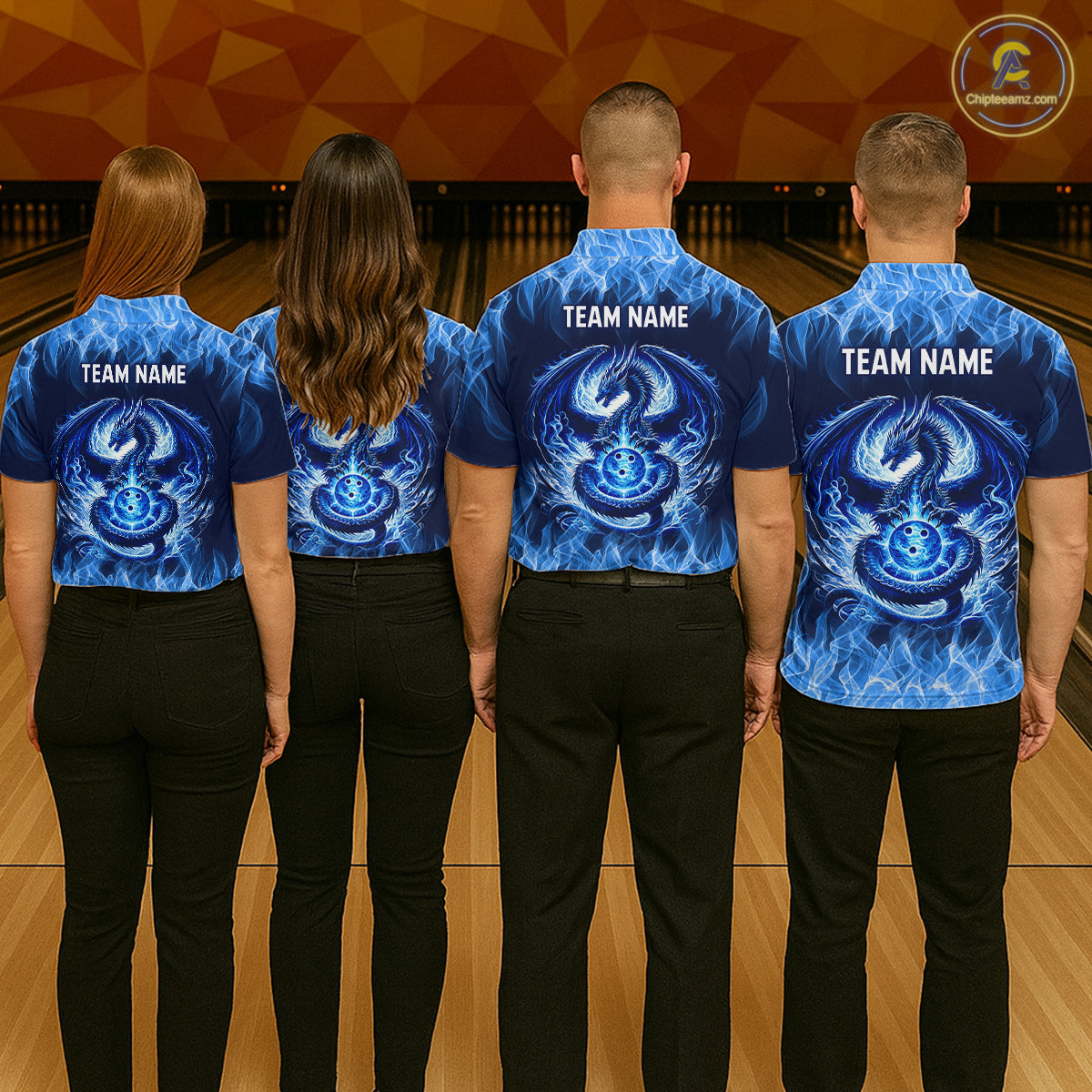 Custom Blue Dragon Flame Bowling Jersey for Women Bowling Team Shirts Bowling Polo & 1/4 Zip HNT189