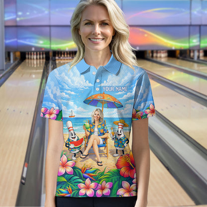 Custom Photo Funny Summer Bowling Jersey for Women Bowling Team Shirts Polo & 1/4 Zip HNT258