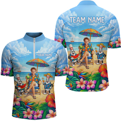Custom Photo Funny Summer Bowling Jersey for Men Bowling Team Shirts Polo & 1/4 Zip HNT258