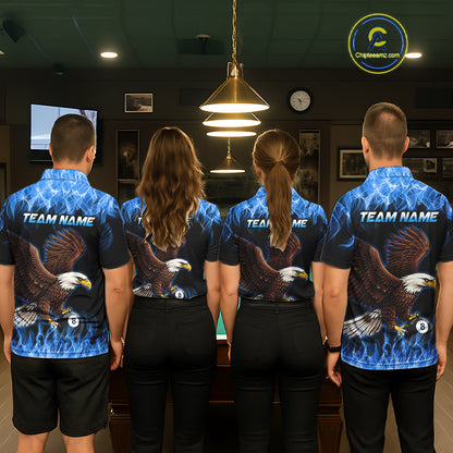 Custom Blue Flame Eagle 8 Ball Billiard Shirts for Men Billiard League Billiard Team Shirts NNT107