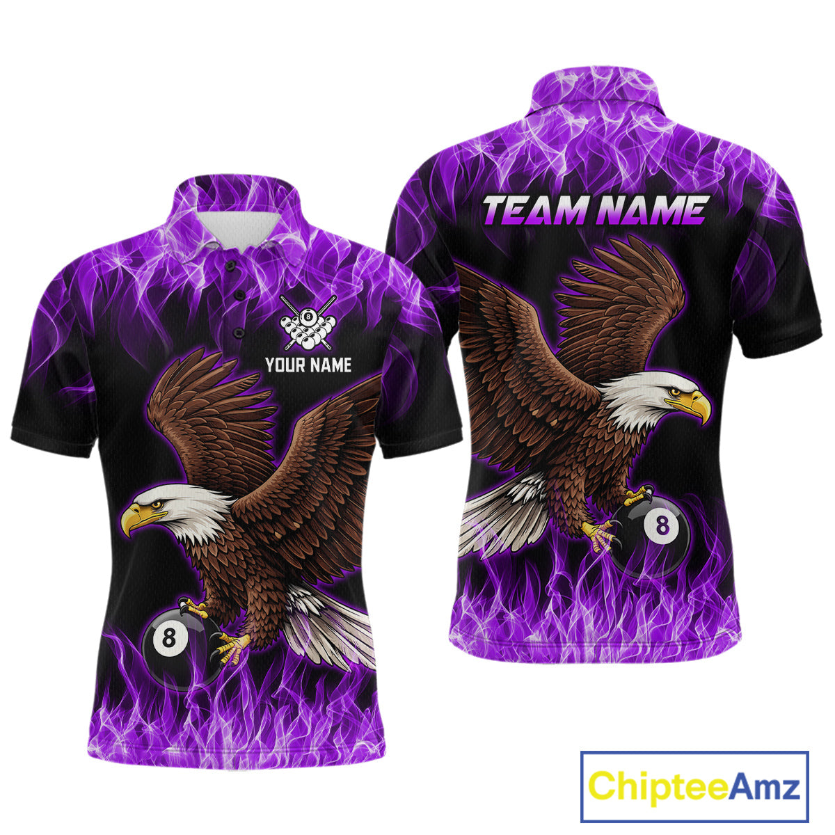 Custom Purple Flame Eagle 8 Ball Billiard Shirts for Men Billiard League Billiard Team Shirts NNT107