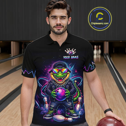Custom Funny Neon Alligator Bowling Jersey for Men Bowling League Bowling Team Shirts HN294