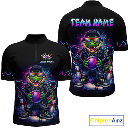 Custom Funny Neon Alligator Bowling Jersey for Men Bowling League Bowling Team Shirts HN294