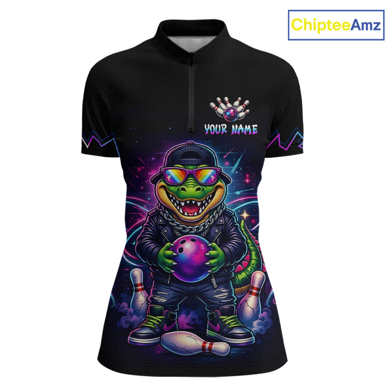Custom Funny Neon Alligator Bowling Jersey for Women Bowling League Bowling Team Shirts HN294