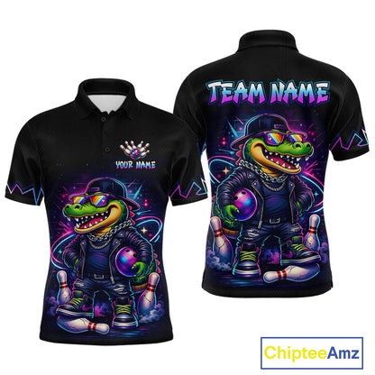 Funny Neon Alligator Custom Bowling Jersey for Men Bowling League Bowling Team Shirts HN295