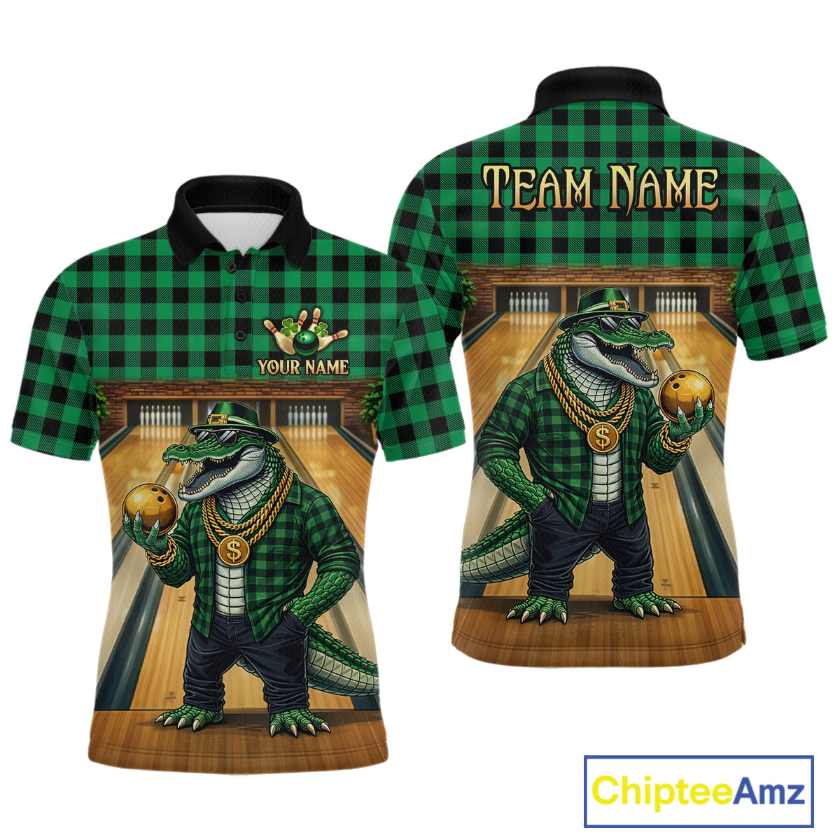 Custom Green Alligator Bowling Jersey for Men Bowling Uniform Polo & 1/4 Zip Bowling Team Shirts HNT230