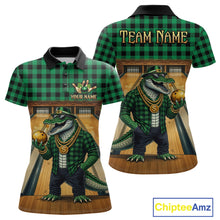 Load image into Gallery viewer, Custom Green Alligator Bowling Jersey for Women Bowling Uniform Polo &amp; 1/4 Zip Bowling Team Shirts HNT230