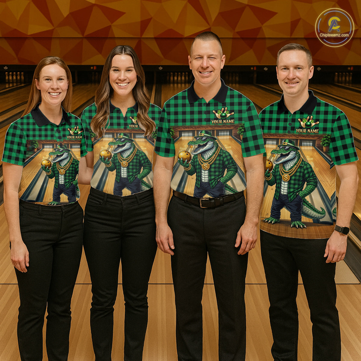 Custom Green Alligator Bowling Jersey for Men Bowling Uniform Polo & 1/4 Zip Bowling Team Shirts HNT230